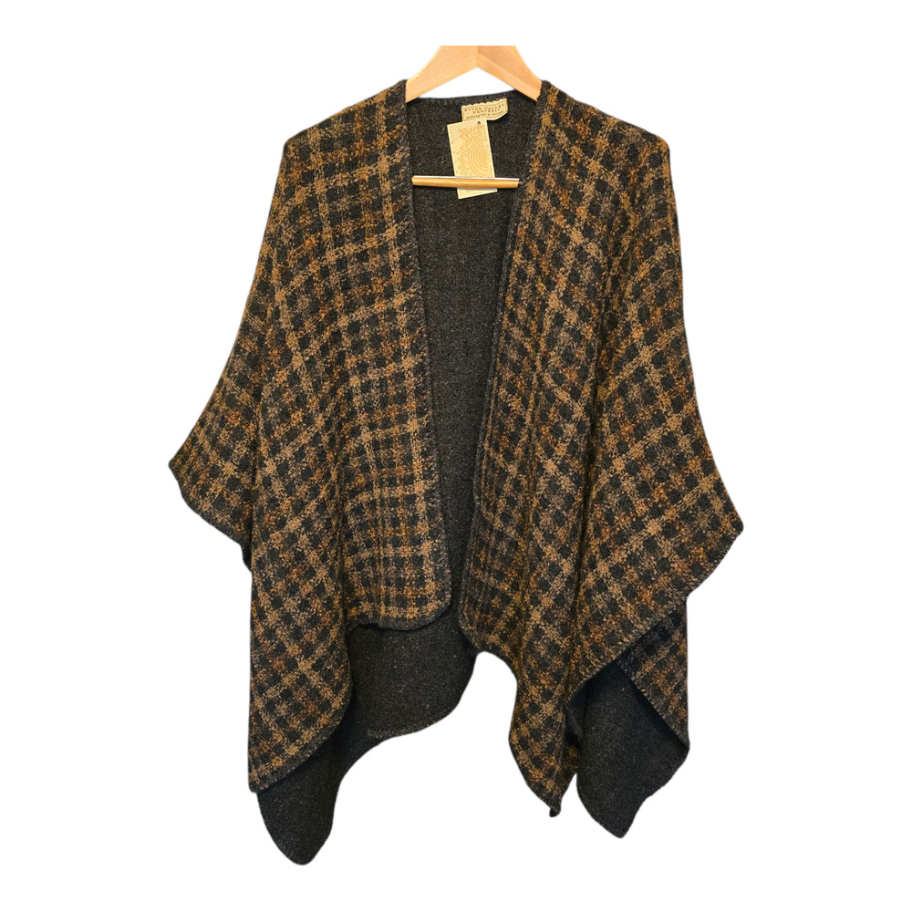 Vintage Boyne Valley Weavers Ruana/Poncho Reversible OS Wool Multi Ireland NWT